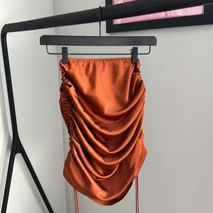 Fashion Nova Rust Come Pull My Strings Satin Adjustable Skirt Size XS